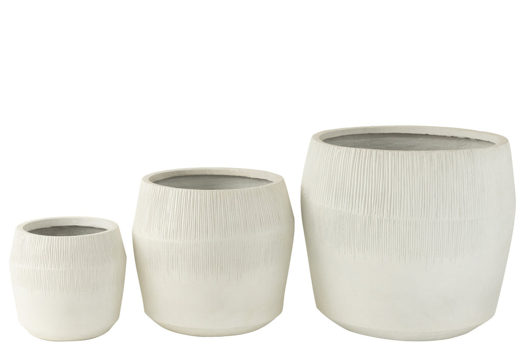 J-Line bloempot Vezelklei - keramiek - wit - 3 stuks - Ø 50.5 cm