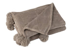J-Line Plaid Pompon - polyester - taupe - 170 x 130 cm