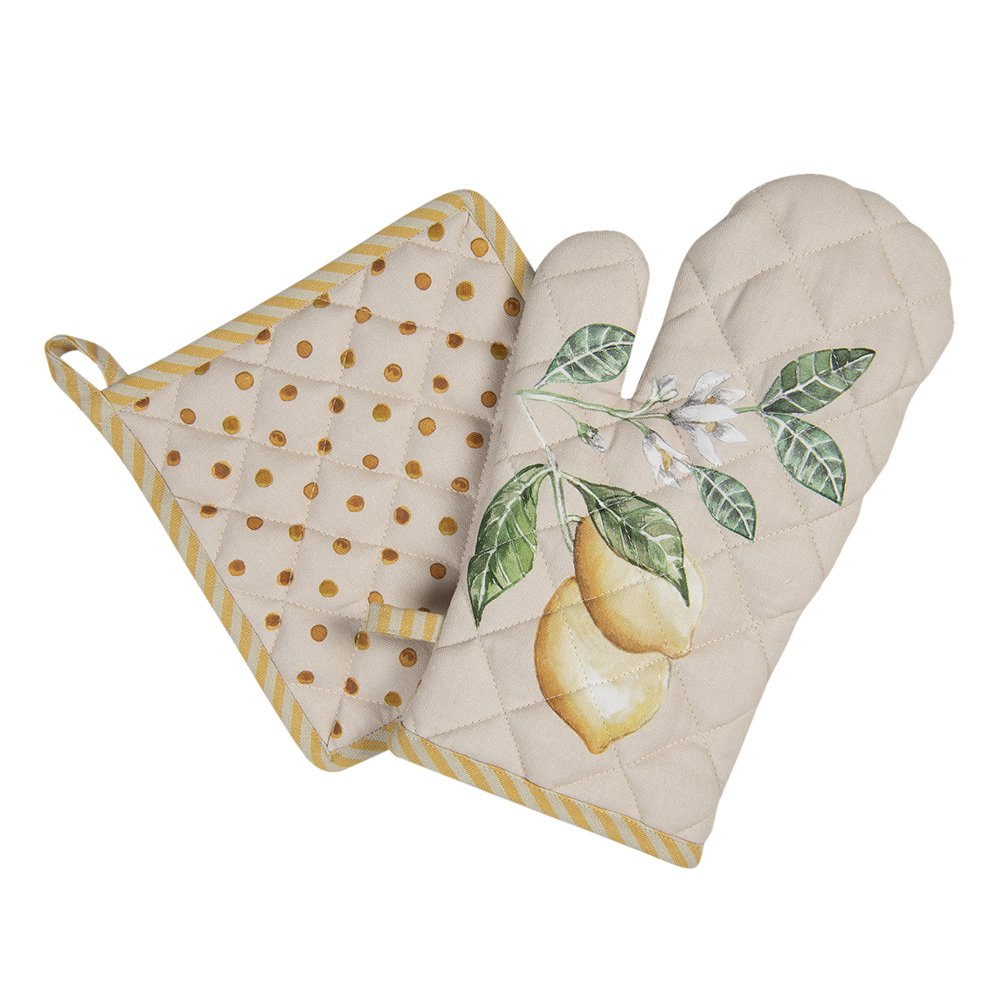 Pannenlap 20x20 cm Beige Geel Katoen Citroen Afgiet Pannenlap