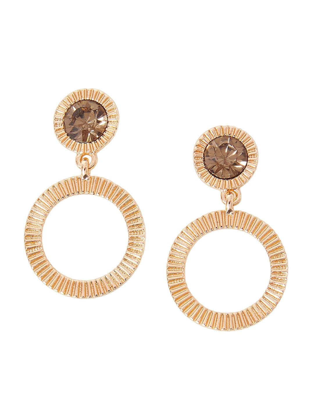 Goudkleurige geribbelde cirkeldruppeloorbellen – mode-sieraden – met kristallen verfraaid – 4 cm