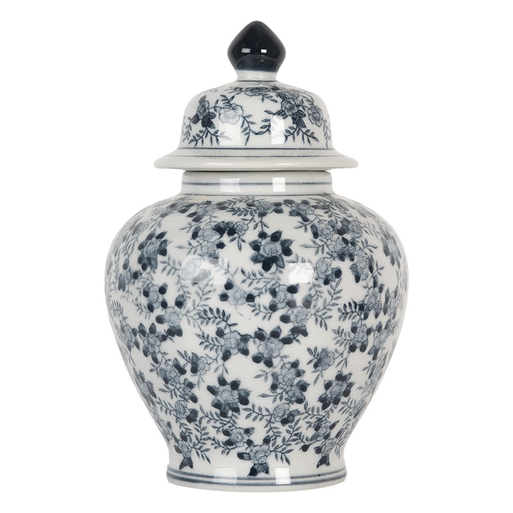 Vaas met Deksel Ø 14x21 cm Wit Blauw Keramiek