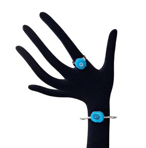 Dames set armband en ring met blauwe Agaat