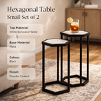 Marmeren bijzettafels Hexagon - Zwart ijzer - Set van twee