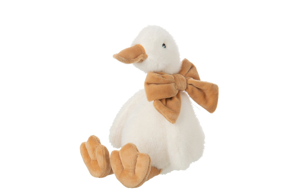 J-Line knuffel Eend - polyester - wit/abrikoos - small