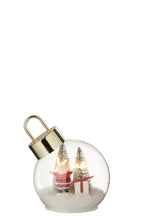 J-Line kerstbal Kerstman - glas - wit/rood - S - LED lichtjes