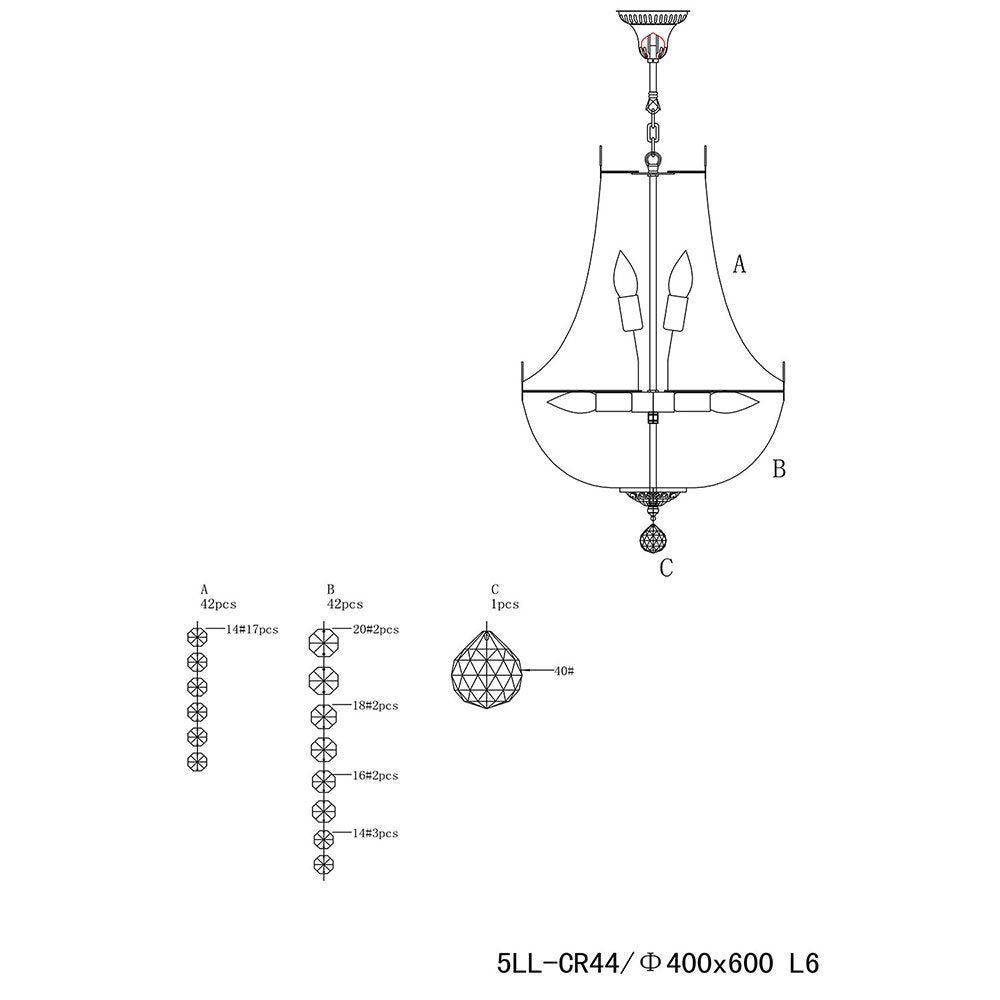 Kroonluchter Ø 40x70/184 cm Transparant IJzer Hanglamp