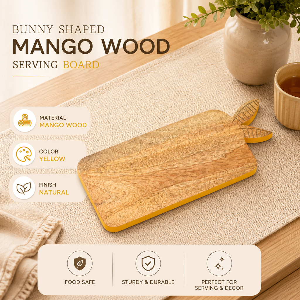 Bunny Mangohouten Serveerplank Gele Rand Kaasbakje