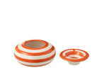 J-Line asbak Granada Stripes - keramiek - wit/oranje - large