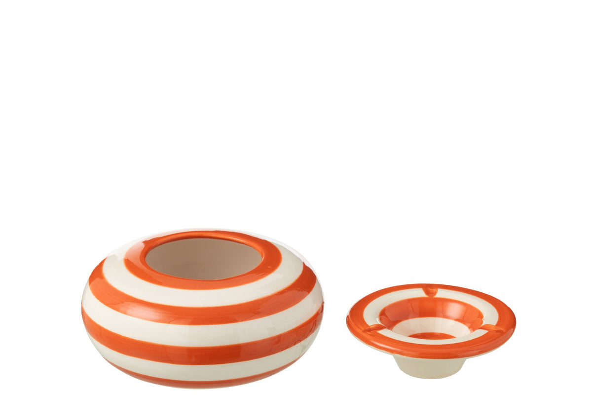 J-Line asbak Granada Stripes - keramiek - wit/oranje - large