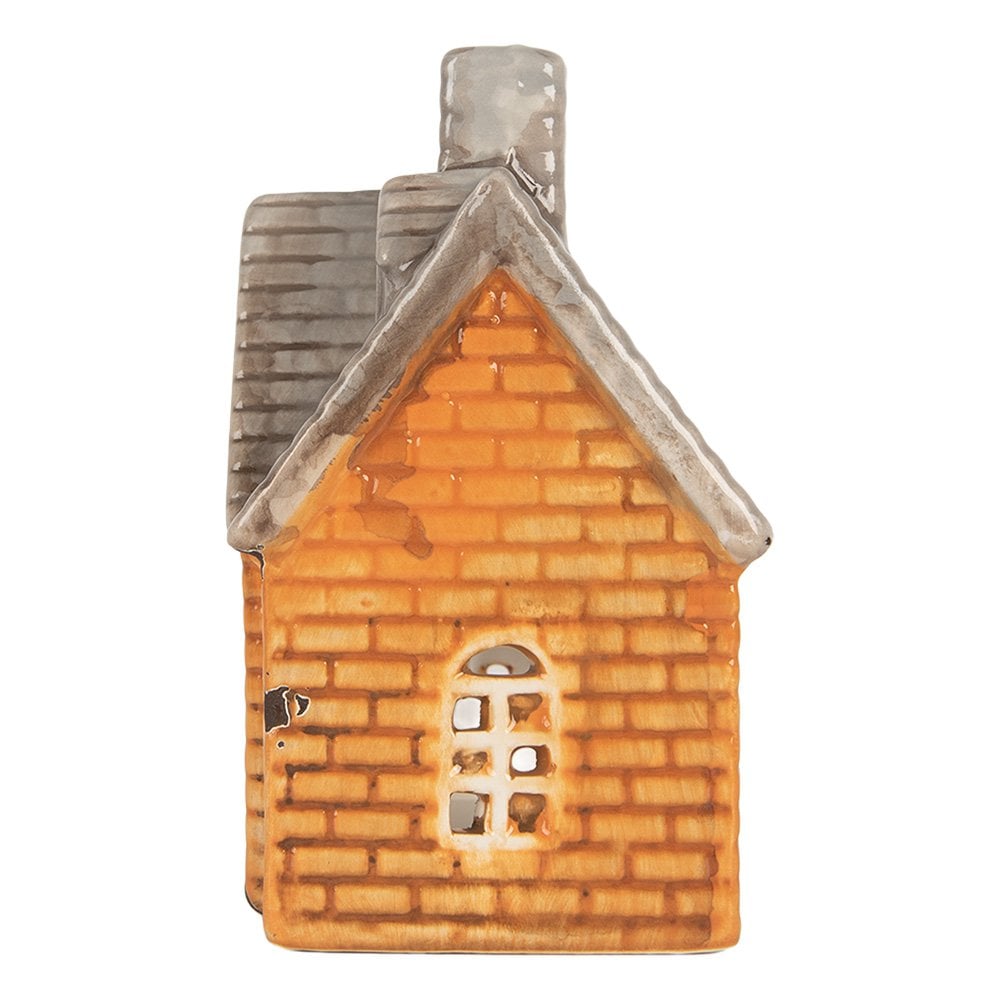 Waxinelichthouder Huis 13x8x14 cm Oranje Keramiek