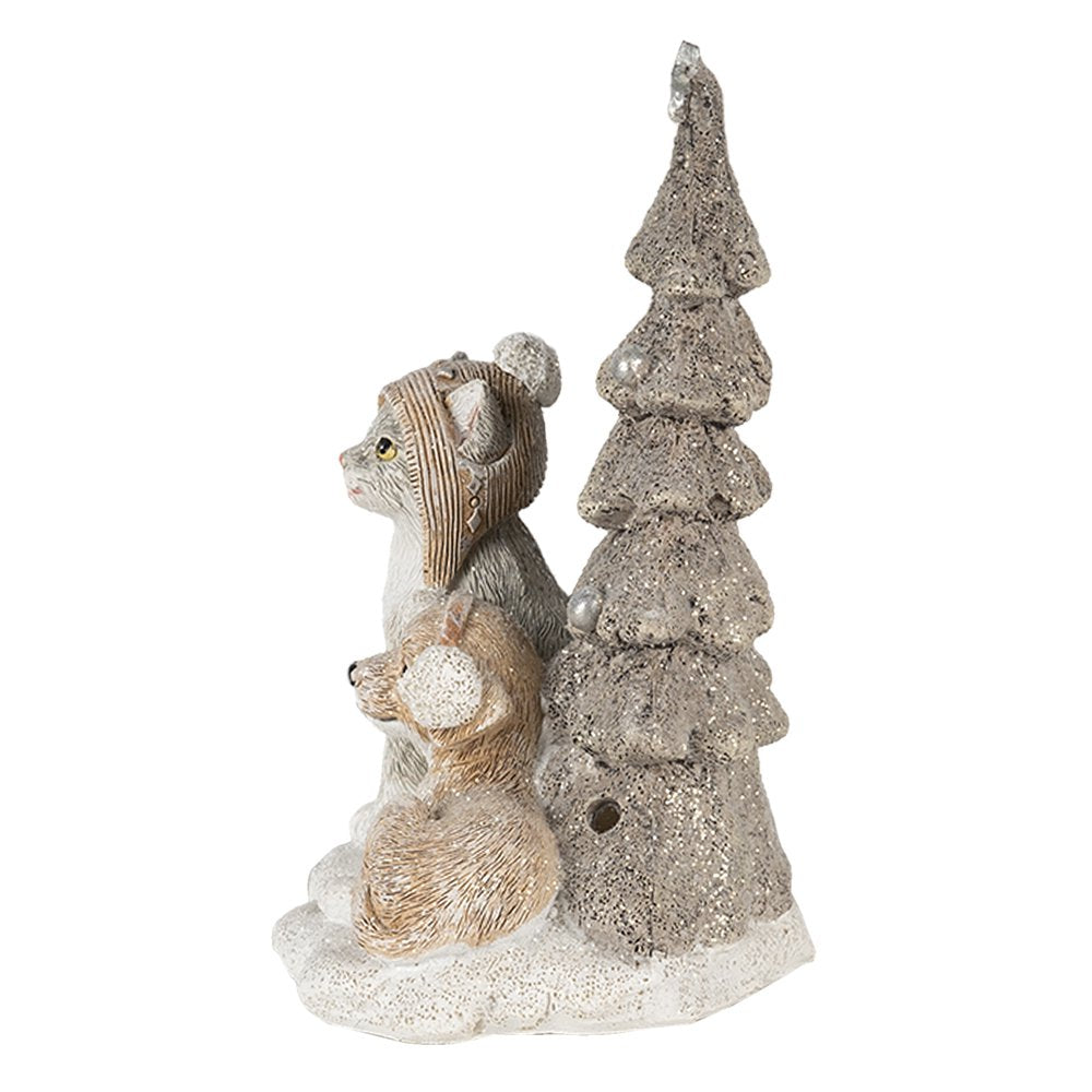 Beeld Dieren 11x9x15 cm LED Wit Grijs Kunststof Dieren Kerstdecoratie