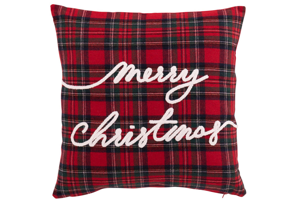 J-Line kussen Merry Christmas - wol - kerstrood/wit