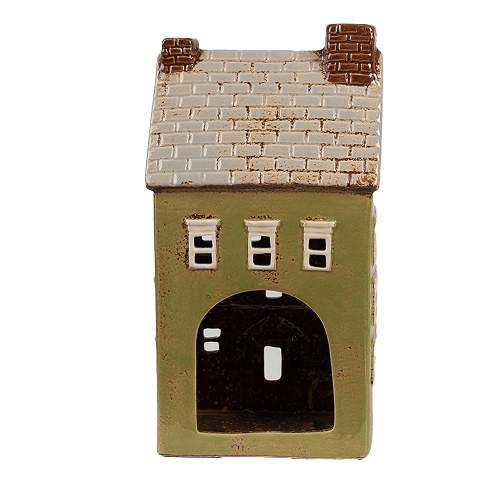 Waxinelichthouder Huis 14x10x26 cm Groen Beige Keramiek Theelichthouder