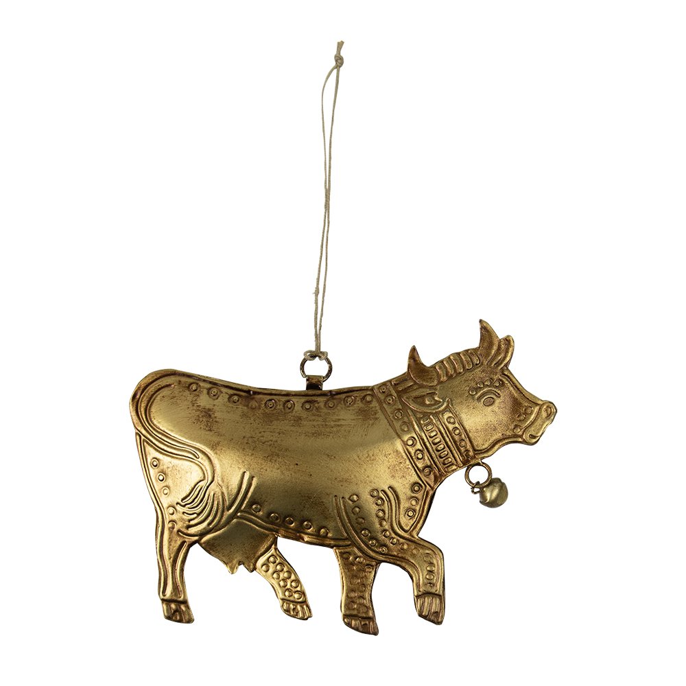 Hanger ijzer koe goud 16cm