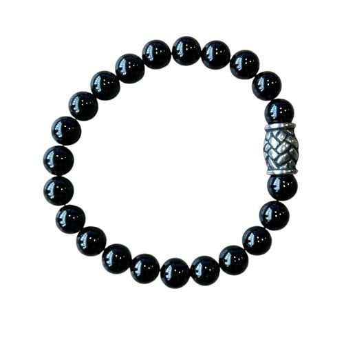 Heren armband zwarte Toermalijn 8 mm met vlecht kraal