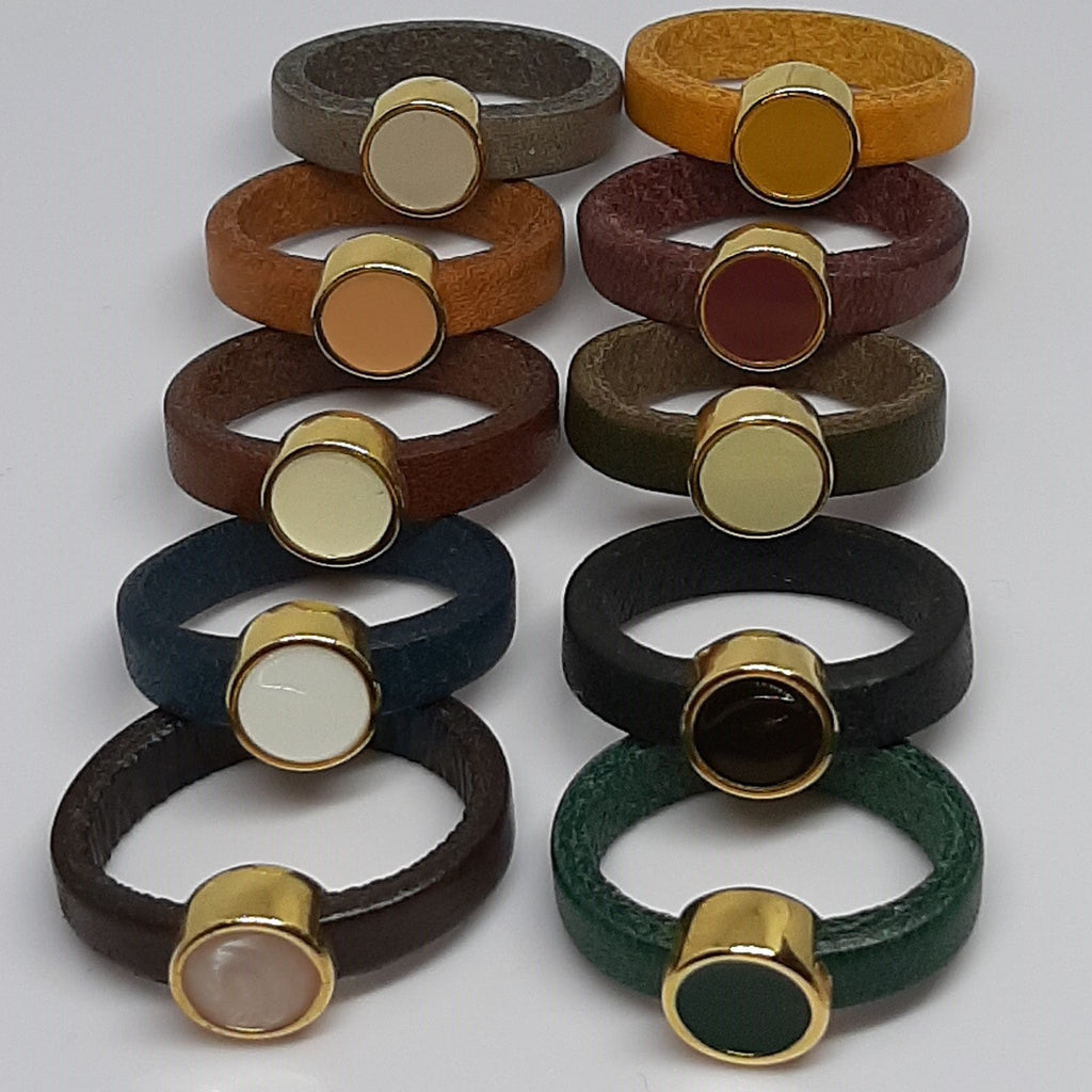 Leren ringen emaille ronde setting (10 stuks)