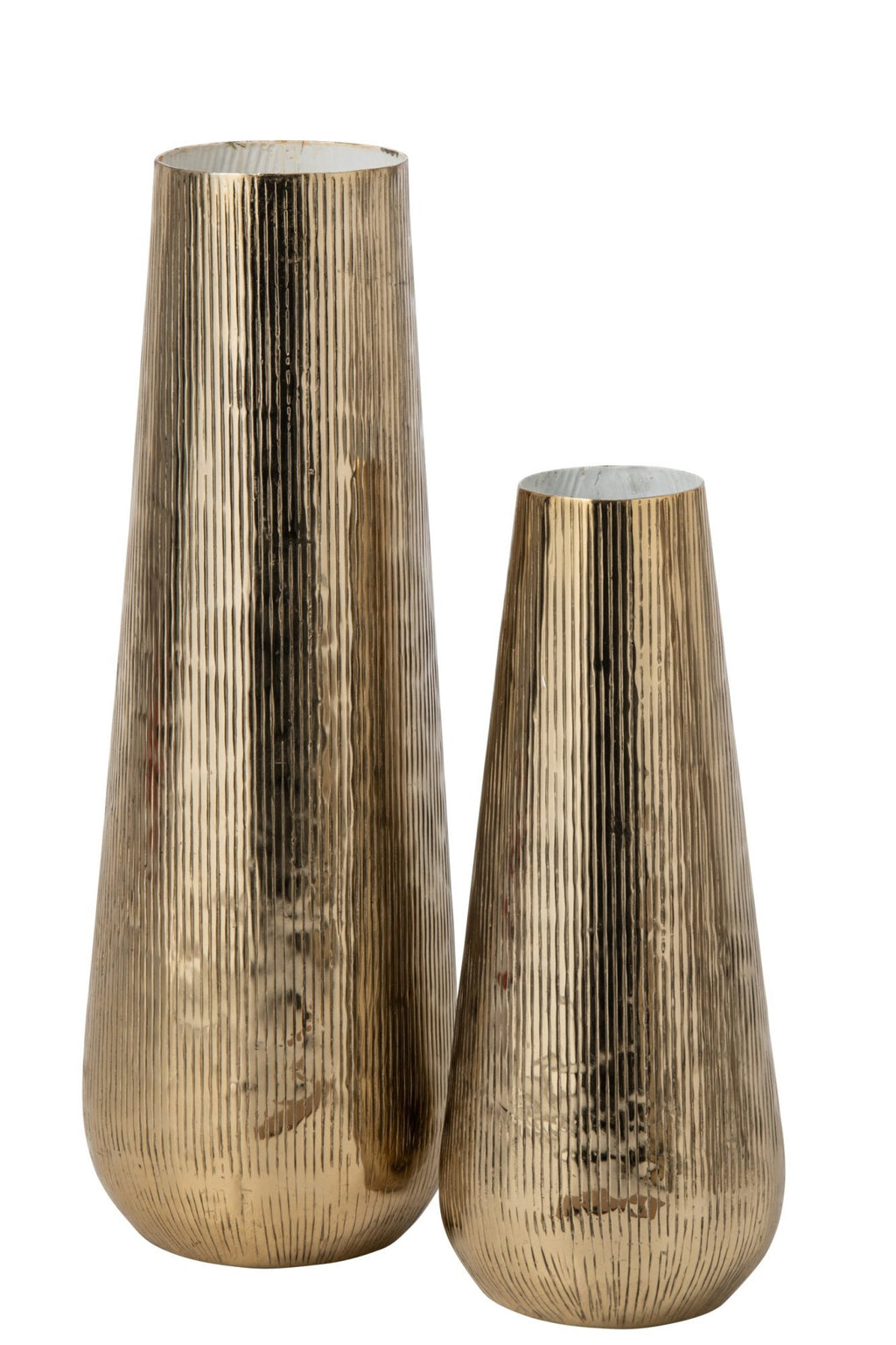 J-Line Gestreepte vaas - aluminium - goud/wit - large