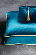 Kussen fluweel goud petrol 45x45cm