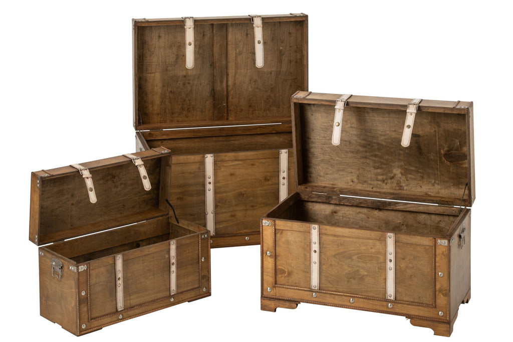 J-Line Antieke kisten - MDF - bruin - set van 3