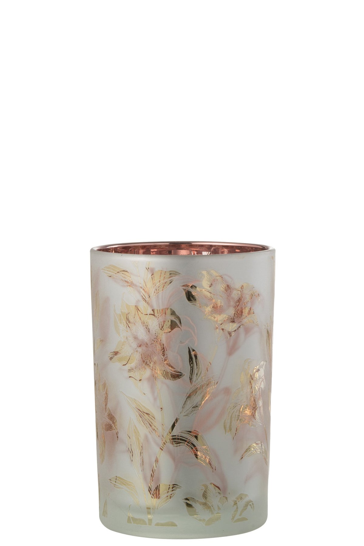 J-Line Windlicht Bloemen Glas Mat Wit/Rood/Goud Large