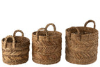J-Line mand Gevlochten - raffia - naturel - set van 3