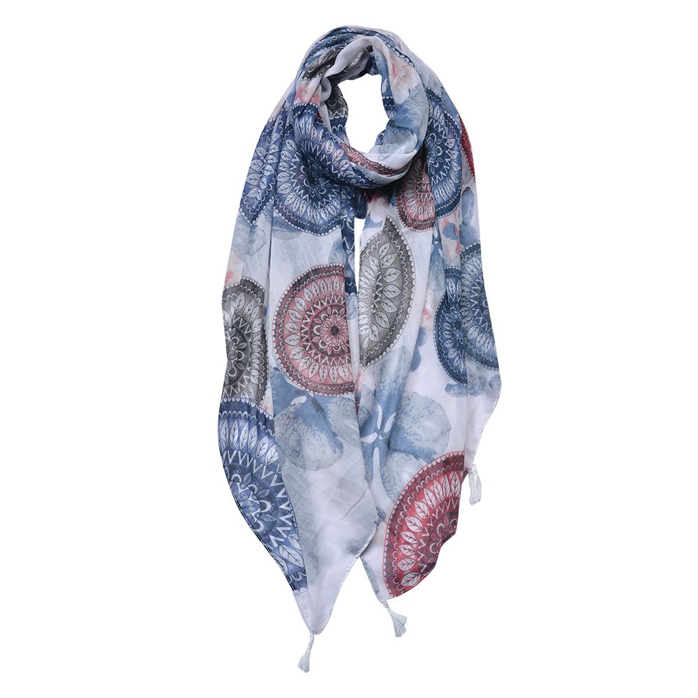 Sjaal Dames Print 90x180 cm Blauw Synthetisch Shawl Dames