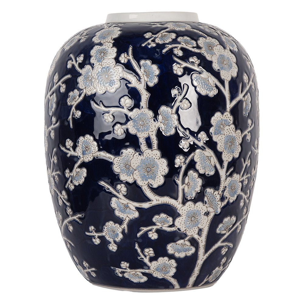 Vaas Ø 24x30 cm Blauw Wit Keramiek Bloemen