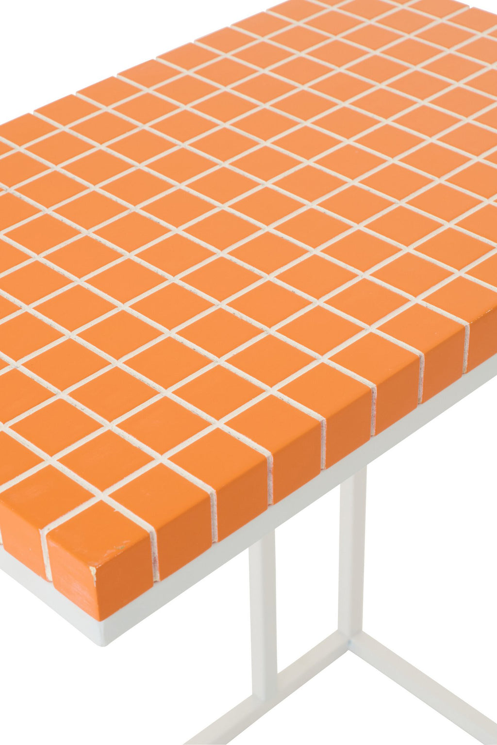 J-Line bijzettafel Rechthoek Geruit - ijzer - oranje/wit