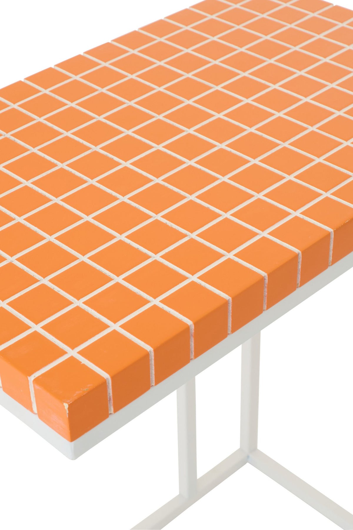 J-Line bijzettafel Rechthoek Geruit - ijzer - oranje/wit