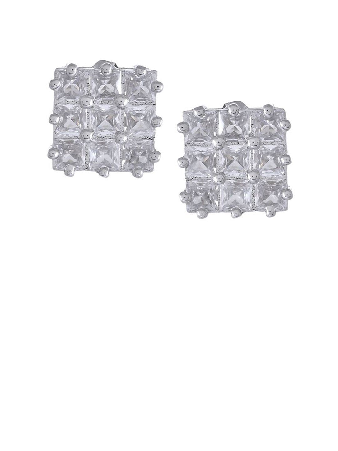 Verzilverde vierkante oorknopjes – mode-sieraden – Amerikaanse diamanten accenten – paar van 1 cm