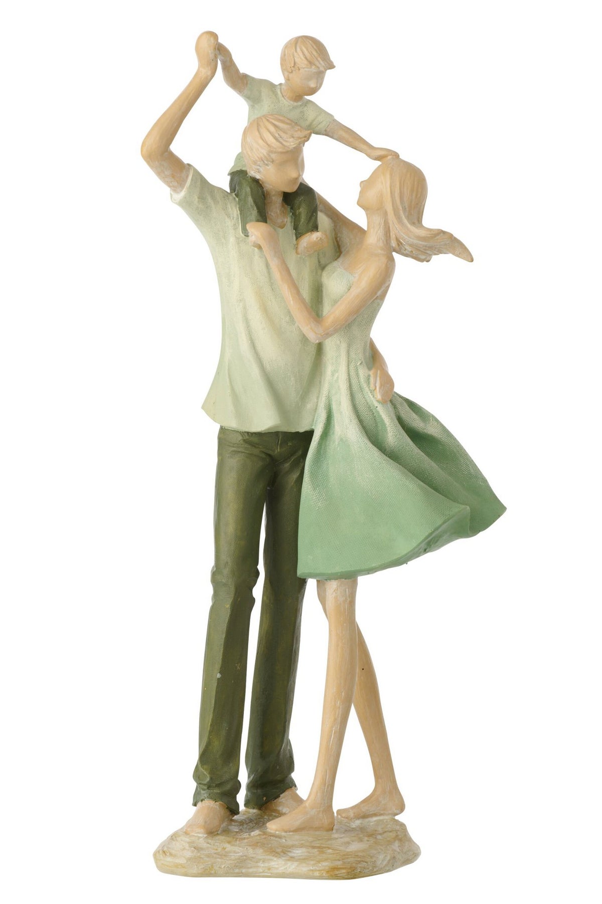 J-Line decoratie Familie 1 Kind - polyresin - groen/ecru