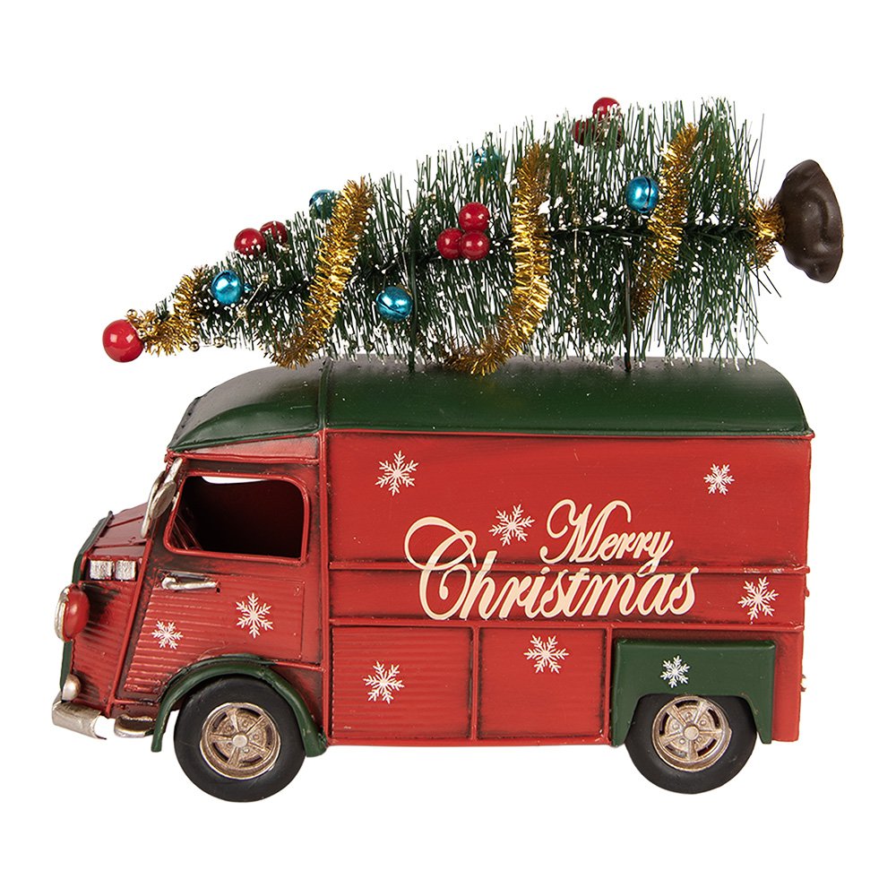 Kerstdecoratie Beeld Bus 21x10x17 cm Rood Metaal
