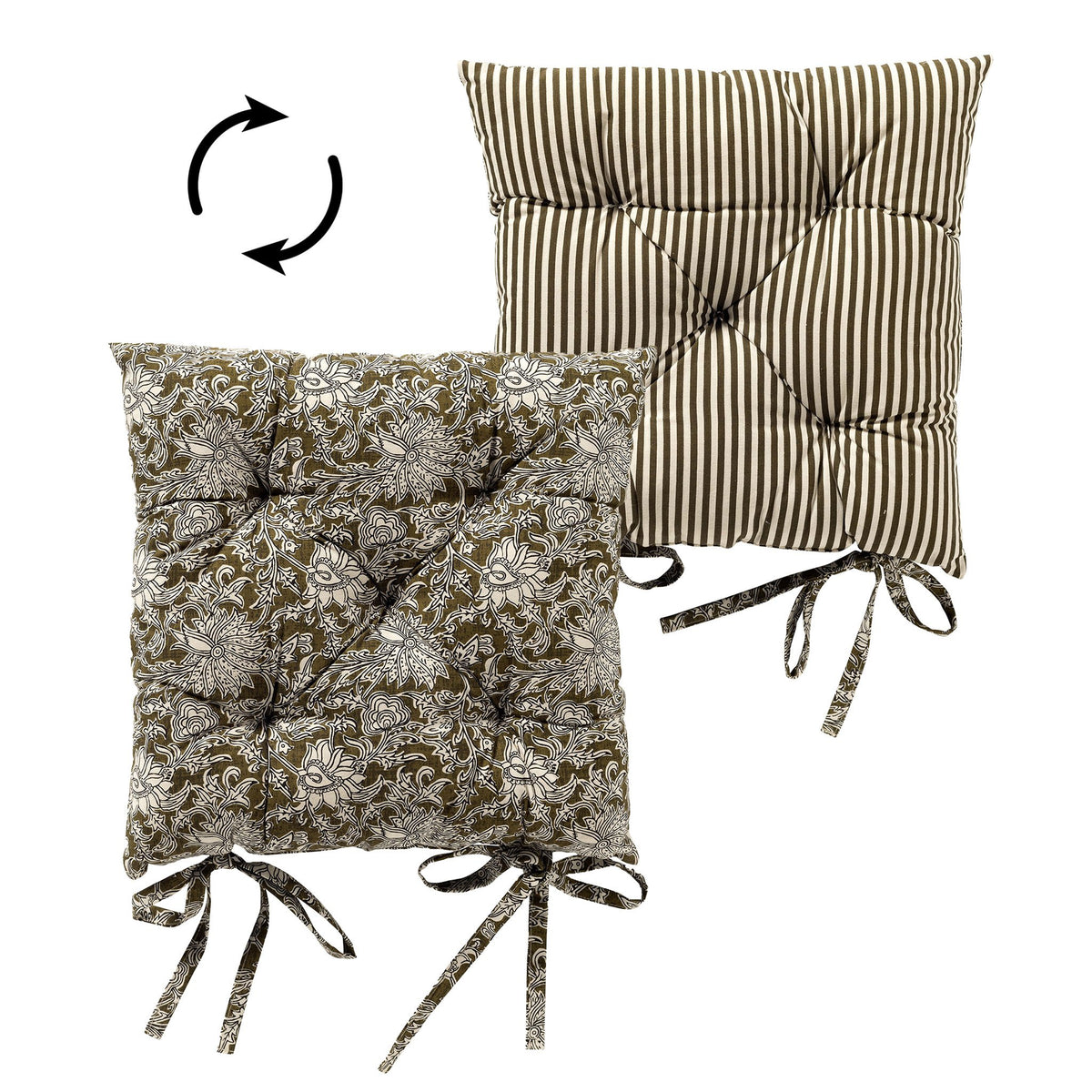 Dutch Decor Joelle - Stoelkussen 40x40 cm - Bloemmotief - Met striklinten - Groen Mos - Groen