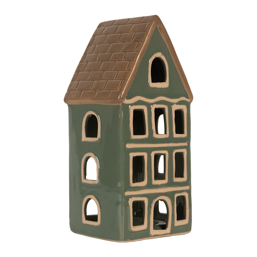 Waxinelichthouder Huis 9x8x19 cm Groen Keramiek