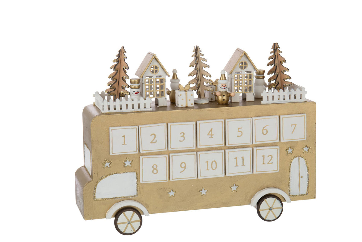J-Line decoratie Bus Adventkalender - multiplex - goud/wit