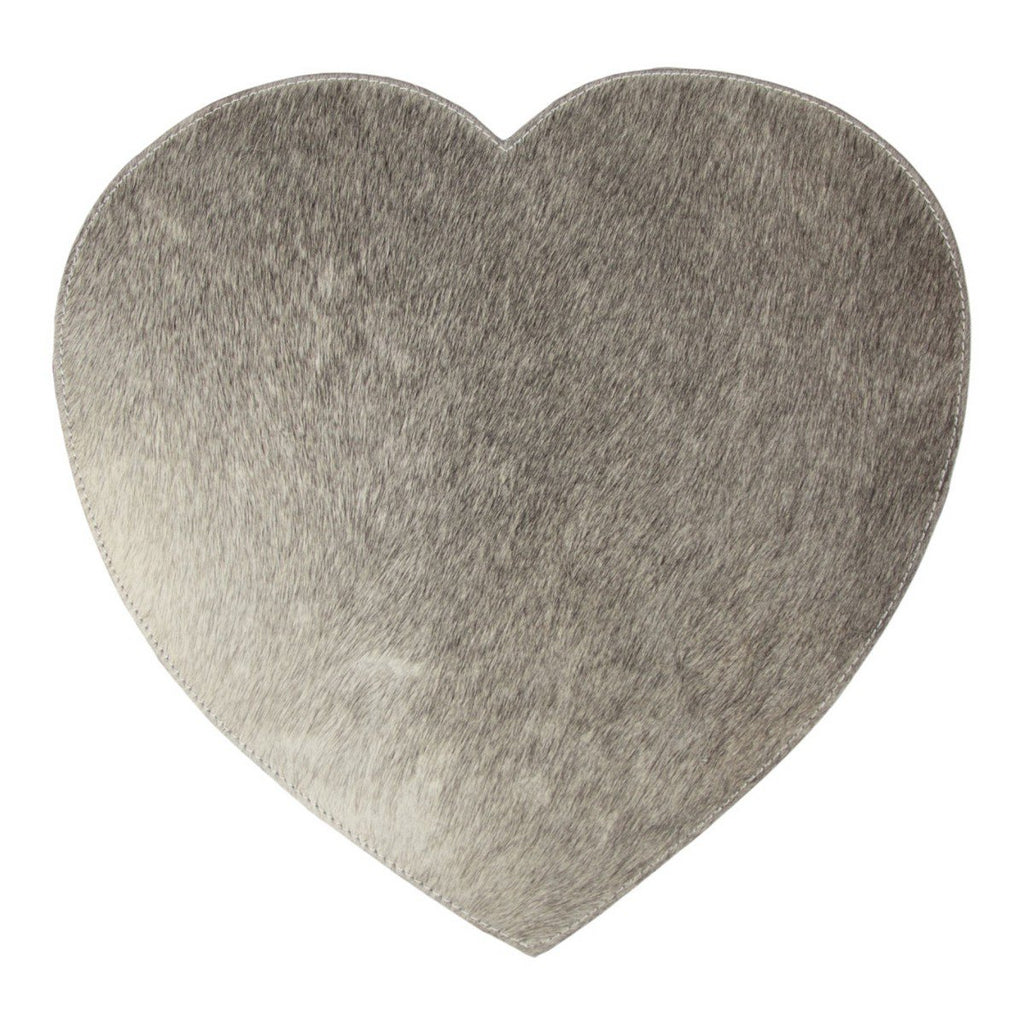 Placemat koehuid hart grijs 39cm