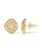 Vergulde vierkante Amerikaanse diamanten studs – modieuze oorbellen – AD verfraaid – 1,9 x 1,8 cm