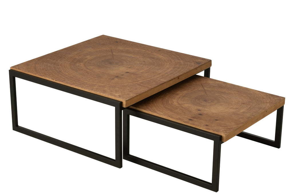 J-Line salontafel Dos - hout - naturel/zwart - set van 2