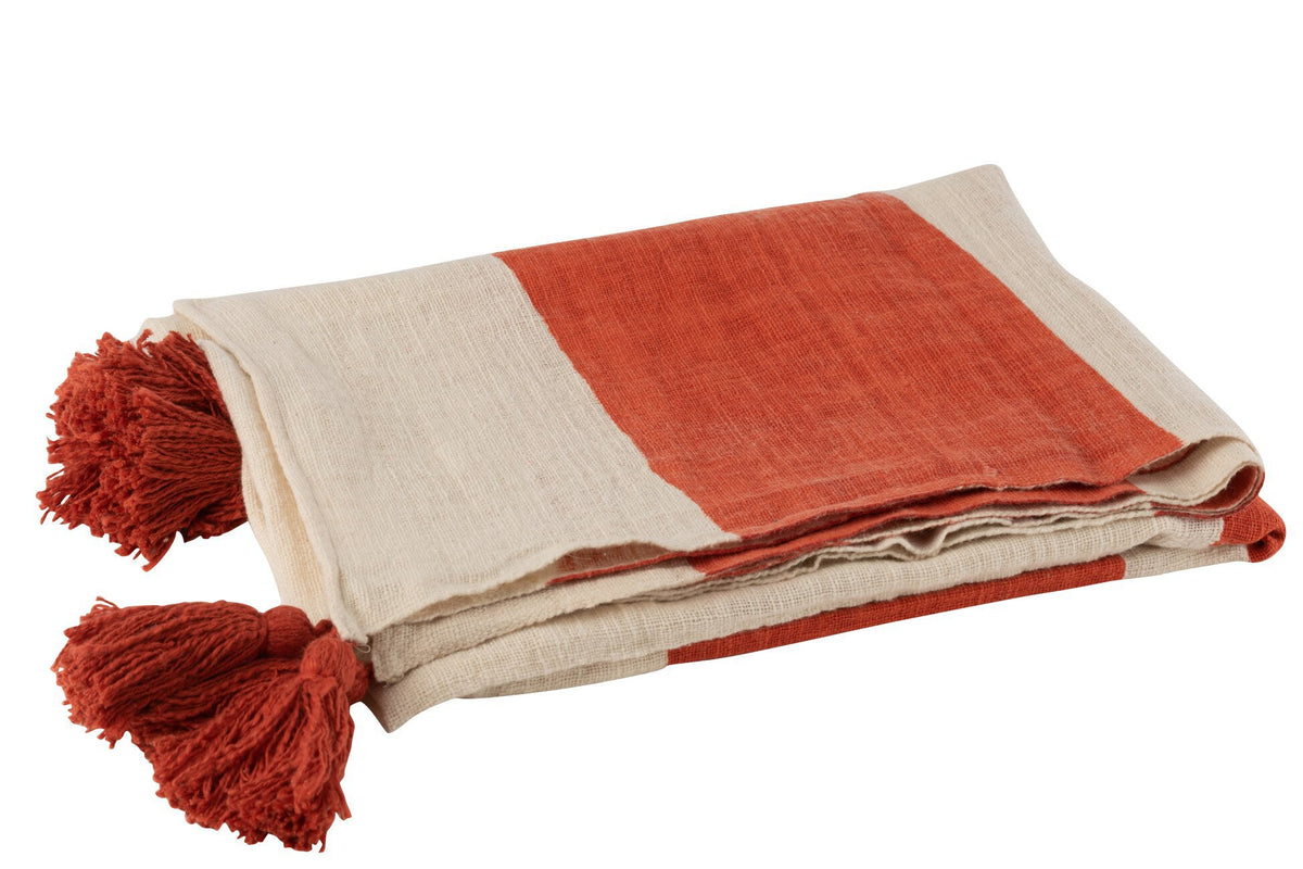 J-Line Plaid strand groeven - katoen - koraal - 185 x 135 cm