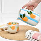 Kruik | Indiase keramische blauwe streep | Oranje