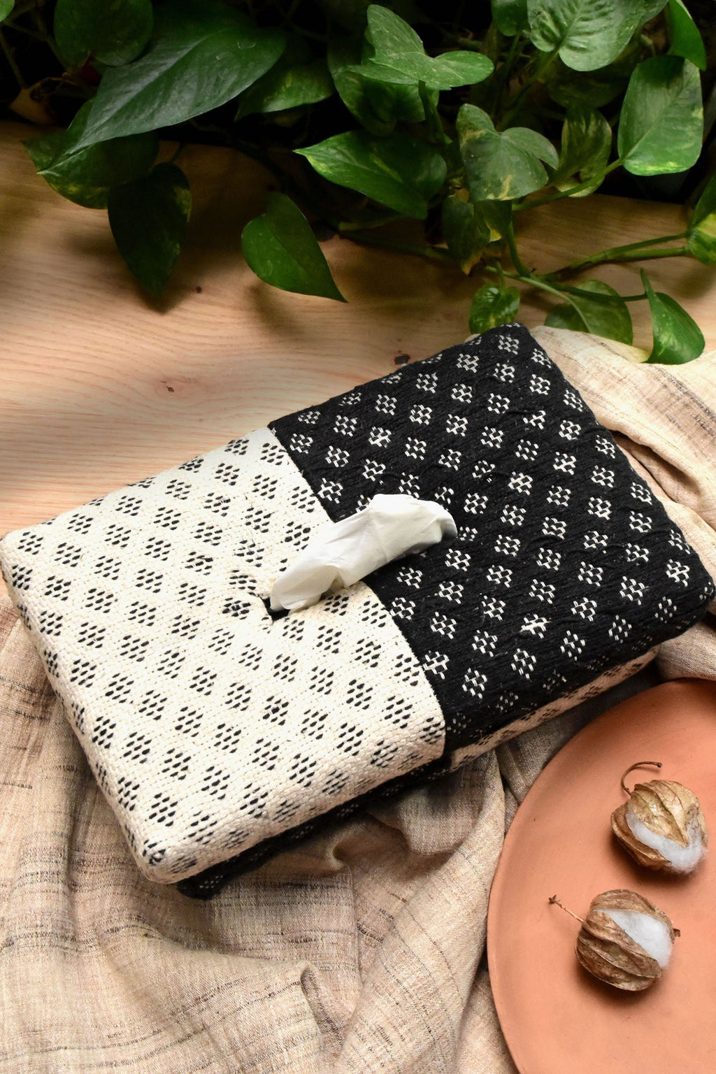 Handgeweven jacquard tissuebox - dubbelzijdig patroon