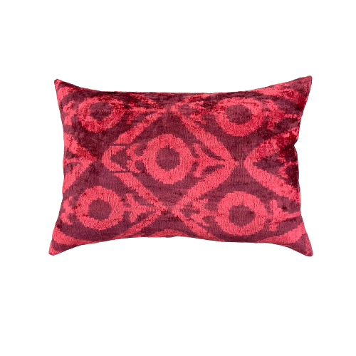 Velvet Ikat Kussen Burgundy 60x40 cm