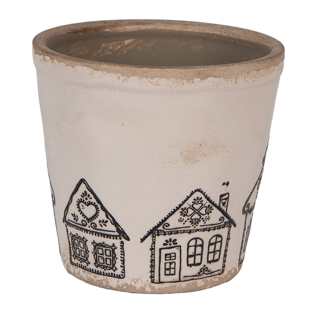 Bloempot Ø 15x14 cm Beige Keramiek Gingerbread house