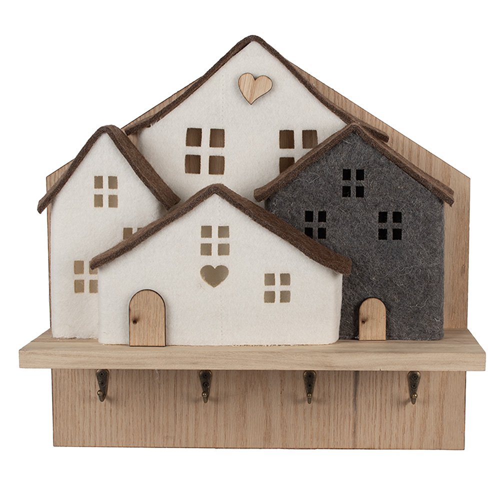 Wandkapstok 4 Haken Huis 40x13x40 cm Bruin Wit Hout