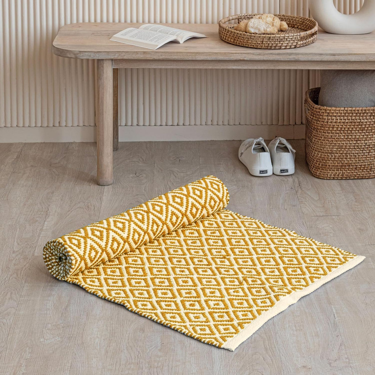 Katoenen vloerloper – Diamond Pit Loom – 2x6 ft Boho Design