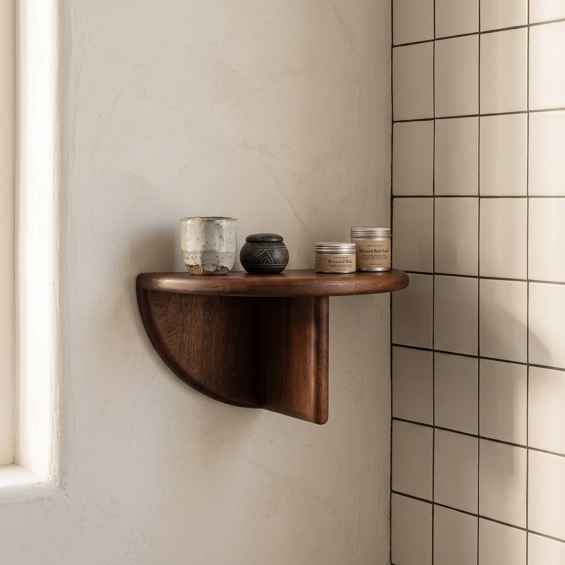 Bullnose mangohouten wandplank - 38x19x19 cm