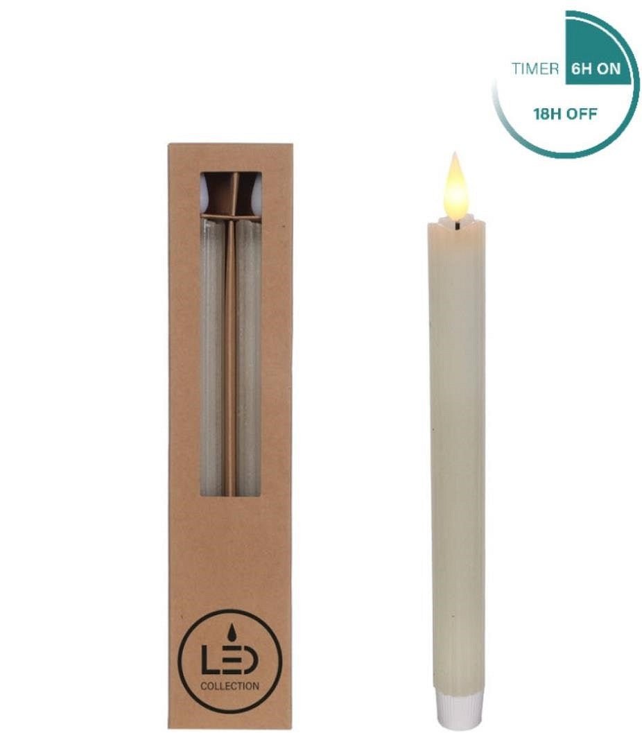 LED Potloodkaarsenset/2 Ø2,1 h. 25 cm crème