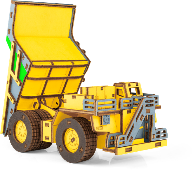 Eco Wood Art (EWA) 3D Mechanische Houten Puzzel, Hybrid Mining Dump Truck Belaz-7513M, 4233, Kleur Geel, 18x9x10cm