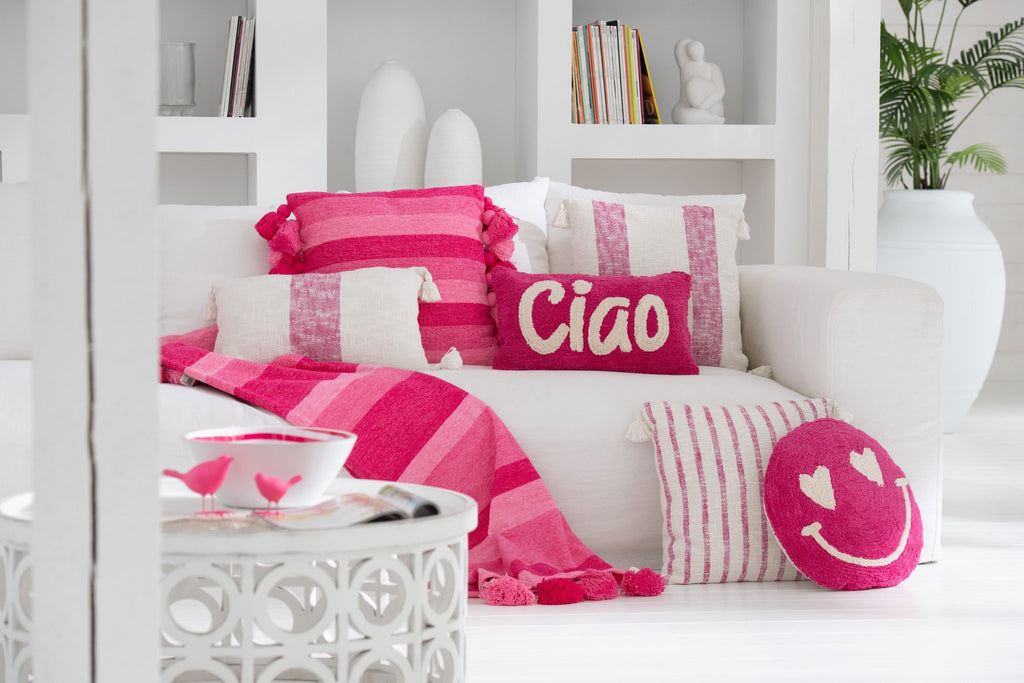 J-Line Kussen Cia Getuft Katoen Roze/Wit