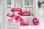 J-Line Kussen Cia Getuft Katoen Roze/Wit